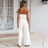 Women Off The Shoulder Solid Color Strapless Wide Leg Jumpsuit