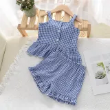 Toddler Kids Girl Two Pieces Sling Lattice Top and Shorts Set