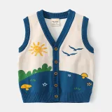 Toddler Boys Cartoon Sunrise Pattern Vest Knit Cardigan