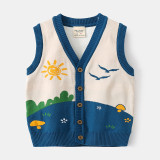Toddler Boys Cartoon Sunrise Pattern Vest Knit Cardigan