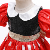 Toddler Kids Girl Red Polka Dots Puff Sleeve Short Gowns Dress Cosplay Costumes