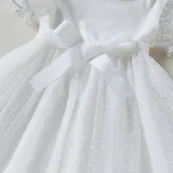 Toddler Kids Girl Short Puff Sleeve Splicing Mesh Dress