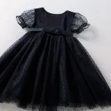 Toddler Kids Girl Short Puff Sleeve Splicing Mesh Dress