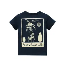 Toddler Boy Cartoon Spaceship Pattern Short Sleeve T-shirt