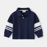 Toddler Boys Round Collar Strip Sleeve Polo Sweatshirt