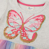 Toddler Kids Girl Sequins Butterfly Colorful Mesh Short Sleeve Dress