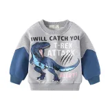 Toddler Boy Long Sleeve Dinosaur Patter Color Stitching Sweater