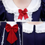 Kids Girl Lolita Royal Blue Short Sleeve Bow Tie Lace Princess Dress Cosplay Costumes