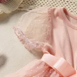 Toddler Kids Girl Short Puff Sleeve Splicing Mesh Dress