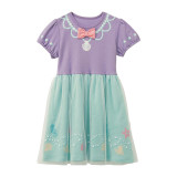 Toddler Kids Girl Round Collar Short Sleeve Mesh Princess Short Dress