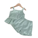 Toddler Kids Girl Two Pieces Sling Lattice Top and Shorts Set