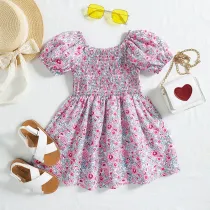 Toddler Kids Girl Puff Sleeve Floral Printed Mini Dress
