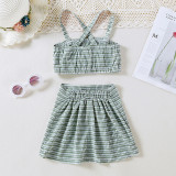 Toddler Kids Girl Two Pieces Lattice Cross Strap Top and A-Line Skirt Set