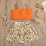 Toddler Kids Girl Two Pieces Sling Tank A-Line Floral Printed Skirt Set