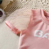 Toddler Kids Girl Two Pieces Short Sleeve Top and Mesh Skirt Set