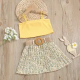 Toddler Kids Girl Two Pieces Sling Tank A-Line Floral Printed Skirt Set