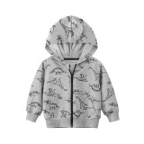 Toddler Boys Gray Dinosaur Hooded Coat