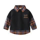 Toddler Boys Black Lattice Color Stitching Shirt