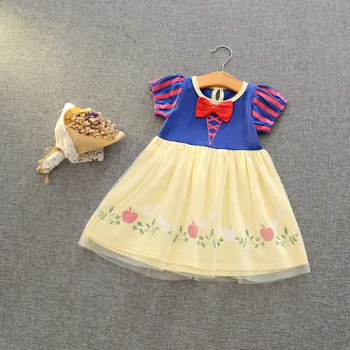 Toddler Kids Girl Cartoon Flower Pattern Round Collar Short Princess Dress Cosplay Costume