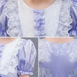 Kids Girl Lolita Purple Short Sleeve Bow Tie Lace Mesh Princess Dress Cosplay Costumes