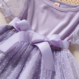 Toddler Kids Girl Short Puff Sleeve Splicing Mesh Dress