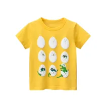 Toddler Boy Yellow Cartoon Dinosaur Eggs Pattern Short Sleeve T-shirt