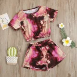 Toddler Kids Girl Two Pieces Tie Dye Short Sleeve Tops and Shorts Set