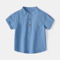 Toddler Boy Stand Collar Solid Color Short Sleeve T-shirt