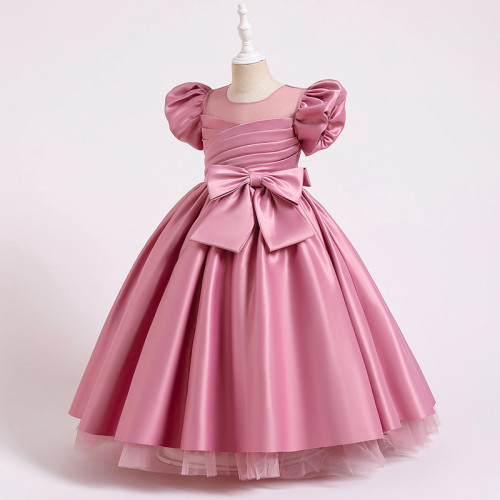 Toddler Kids Girl Puff Sleeve Bow Tie A-Line Tutu Maxi Gown Dress