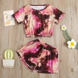Toddler Kids Girl Two Pieces Tie Dye Short Sleeve Tops and Shorts Set