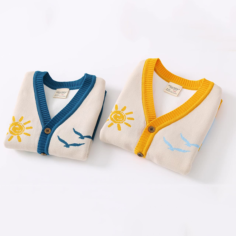 Toddler Boys Cartoon Sunrise Pattern Vest Knit Cardigan