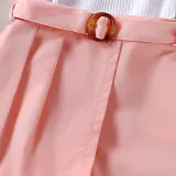 Toddler Kids Girl Two Pieces Lace Sleeve and Shorts with Belt Set