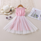 Toddler Kids Girl Swan Print Splicing Mesh Sleeveless Dress