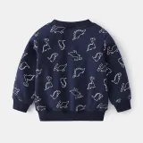 Toddler Boys Long Sleeve Round Collar Cartoon Dinosaur Sweatshirt