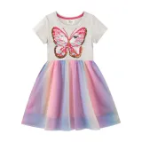 Toddler Kids Girl Sequins Butterfly Colorful Mesh Short Sleeve Dress