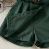 Toddler Kids Girl Two Pieces Lace Sleeve and Shorts with Belt Set