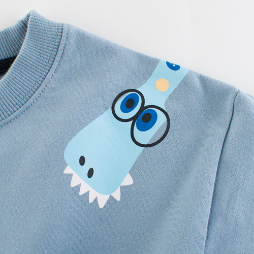 Toddler Boys Blue Cute Dinosaur Pattern Long Sleeve Sweatshirt