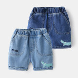 Toddler Boy Elastic Jeans Shorts Dinosaur Pattern Pants
