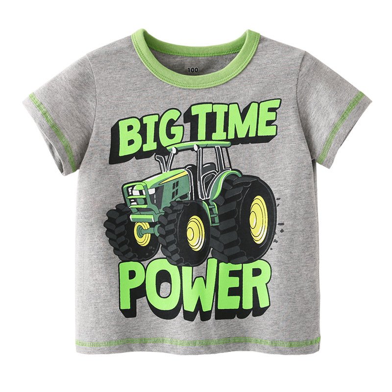 Toddler Boy Grey Cartoon Truck Pattern Short Sleeve T-shirt