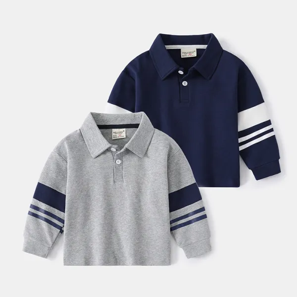 Toddler Boys Round Collar Strip Sleeve Polo Sweatshirt