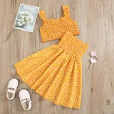 Toddler Kids Girl Two Pieces Smocked Sling Top and A-Line Polka Dots Dress Set