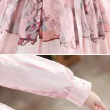Kids Girl Lolita Pink Long Sleeve Bow Tie Princess A-Line Lace Dress Cosplay Costumes