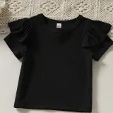 Toddler Kids Girl Two Pieces Lace Sleeve and Shorts with Belt Set