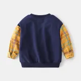 Toddler Boys Long Sleeve Cartoon Stitching Lattice Dinosaur SweatShirt