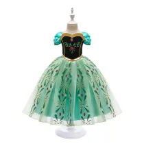Toddler Kids Girl Green Floral Printed A-Line Mesh Tutu Gowns Dress
