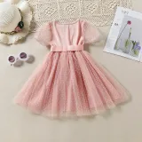 Toddler Kids Girl Short Puff Sleeve Splicing Mesh Dress