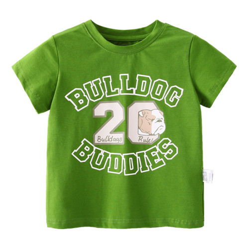 Toddler Boy Green Cartoon Bulldog Pattern Short Sleeve T-shirt