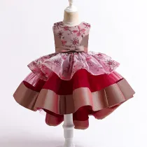 Toddler Kids Girl Sleeveless Multi-layer Mesh Embroidered Gowns Dress