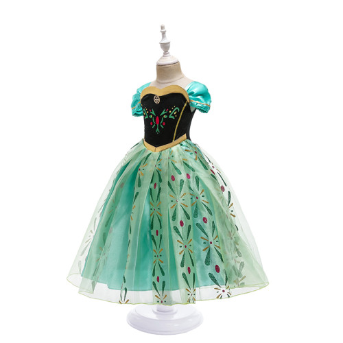 Toddler Kids Girl Green Floral Printed A-Line Mesh Tutu Gowns Dress