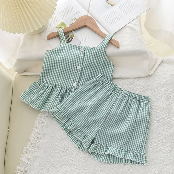 Toddler Kids Girl Two Pieces Sling Lattice Top and Shorts Set